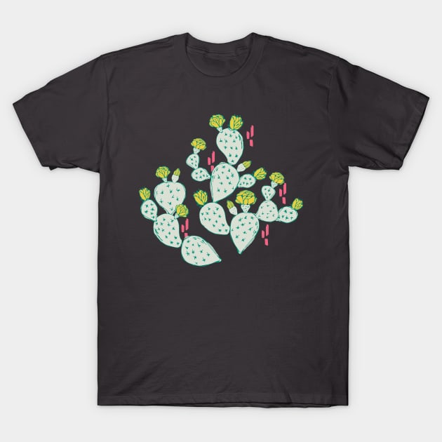 Yellow Flowering Cactus on an Emerald Background T-Shirt by Jacqueline Hurd